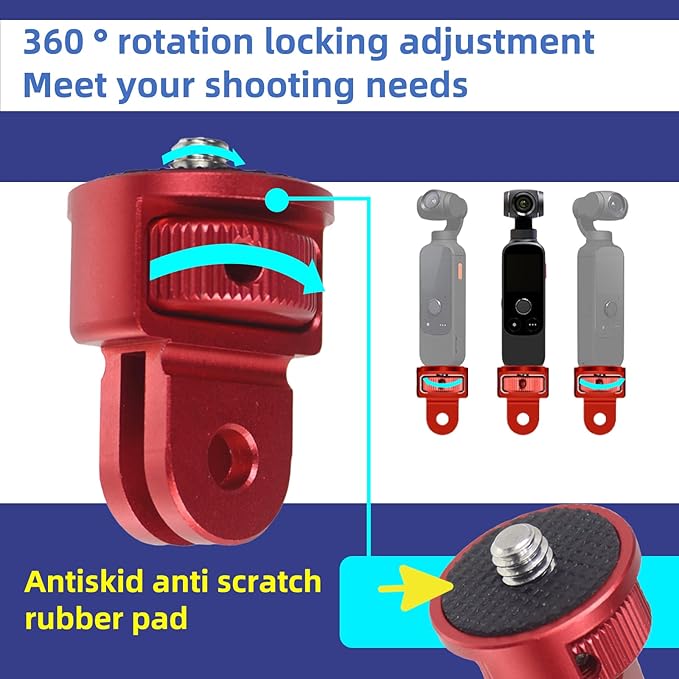 Camera Tripod Mount for Gopro Adapter, 360° Adjustment 1/4-20 Screw Conversion Adapter for GoPro Hero10, Insta360 ONE X3, X2, Go 2, Xiaomi Yi and Other Action Cameras (red)
