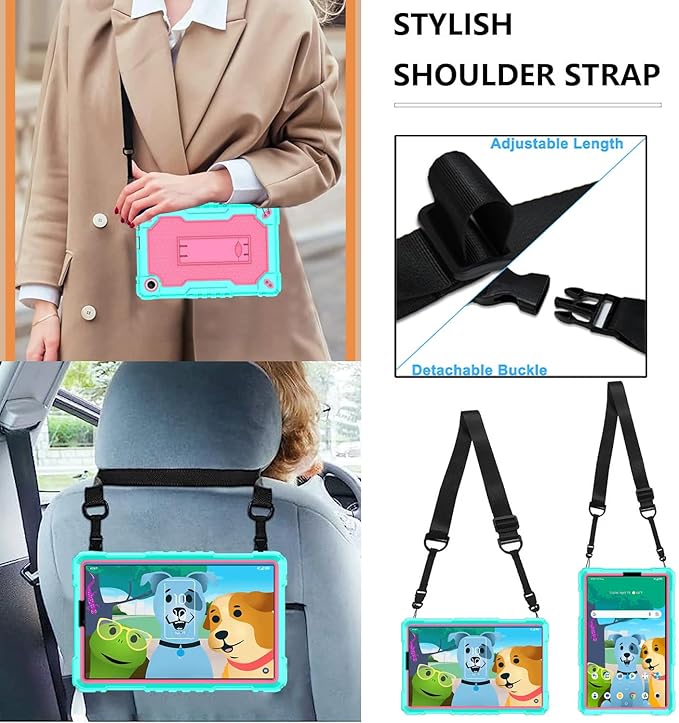 Case for for AT&T Amigo Jr. Tab 8 inch Tablet 9136K - [Built-in Kickstand] Anti Slip Kids Friendly Shockproof Silicone Protective Cover (Green/Pink)