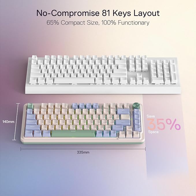 Redragon K673 PRO 75% Wireless Gasket RGB Gaming Keyboard, 3-Modes 81 Keys Compact Mechanical Keyboard w/Hot-Swap Socket, Dedicated Knob Control & Sound Absorbing Pads, Linear Red Switch