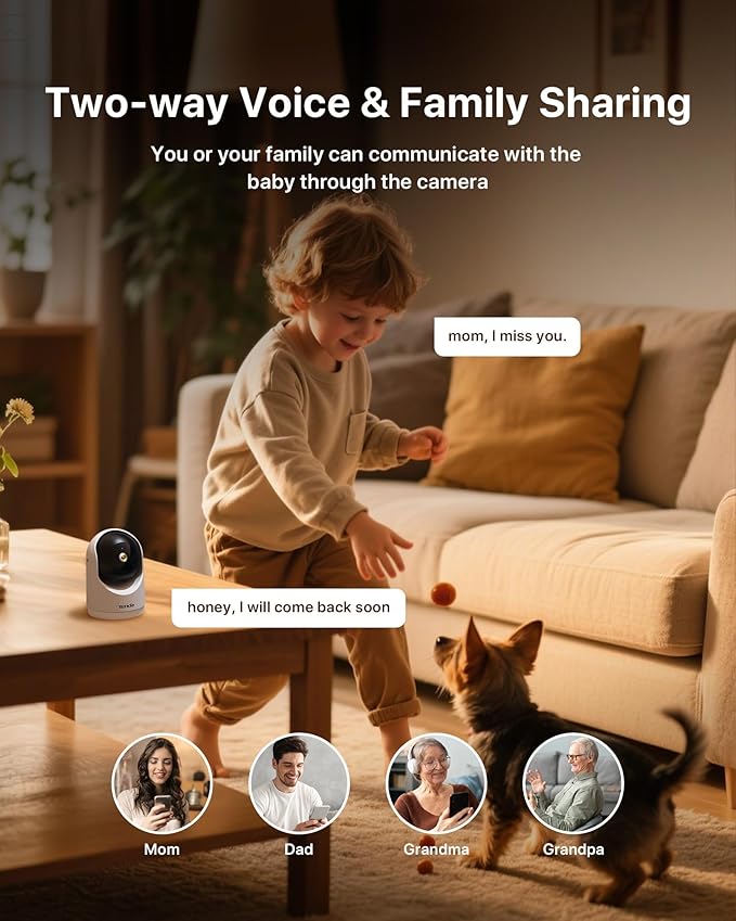 Tenda 2K Indoor Security Camera for Baby Monitor, 360°Pet/Dog Camera for Home Security, 2-Way Audio, Motion Detection, Night Vision, 24/7 Cloud & SD Card Storage (CP3-V3.0 with 64GB SD Card)