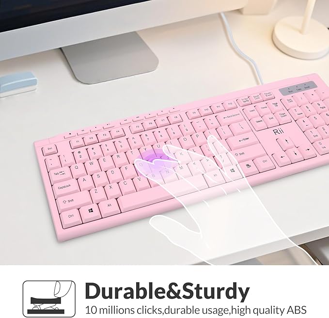 Rii RK907 Ultra-Slim Compact USB Wired Keyboard for Mac and PC,Windows 10/8 / 7 / Vista/XP(Pink)