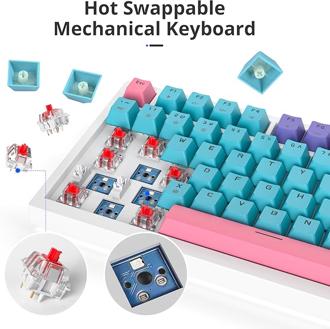 Owpkeenthy 75% Gasket Mounted Mechanical Gaming Keyboard Hot Swappable, Wired 82 Keys Knob RGB Keyboard with Red Switch PBT Keycaps for Win MAC (Joker)