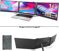 BOSII Laptop Screen Extender Monitor - 14 Inch Portable Triple Thin Monitors IPS FHD 1080P HDMI/USB-A/Type-C for 13"-17" Laptops Compatible with Windows Mac Travel Work