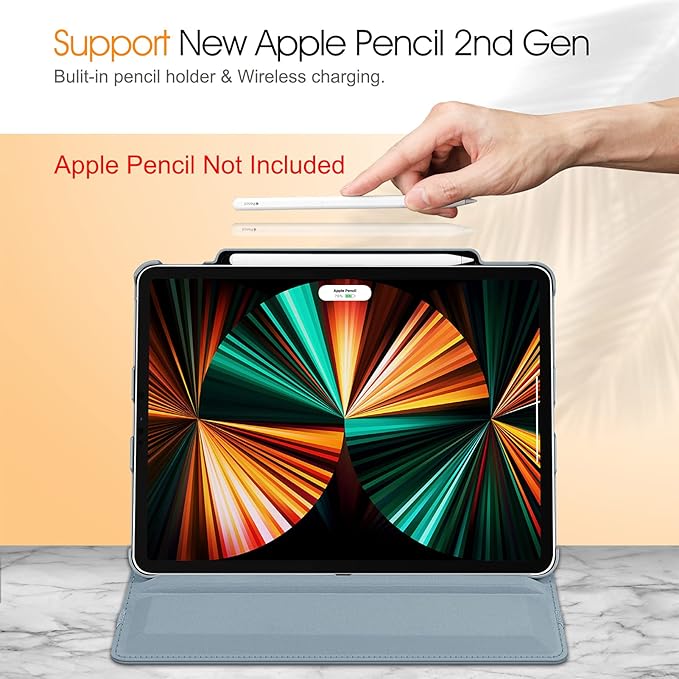 Fintie Rotating Case for iPad Pro 12.9-inch 6th Generation 2022-360 Degree Swiveling Protective Cover with Pencil Holder, Auto Sleep/Wake, Also Fit iPad Pro 12.9" 5th/4th/3rd Gen, Cloudy Blue