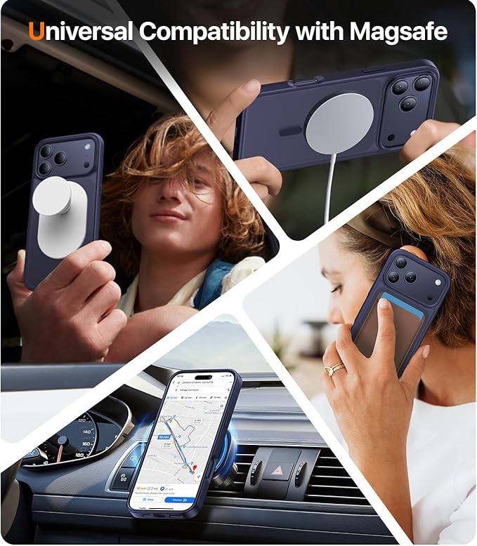 Magnetic for iPhone 17 Pro Max Case,[Anti-Slip][Compatible with MagSafe][Military Grade Drop Protection] Shockproof Protective Translucent Phone Case for iPhone 17 Pro Max Case,Titanium Blue