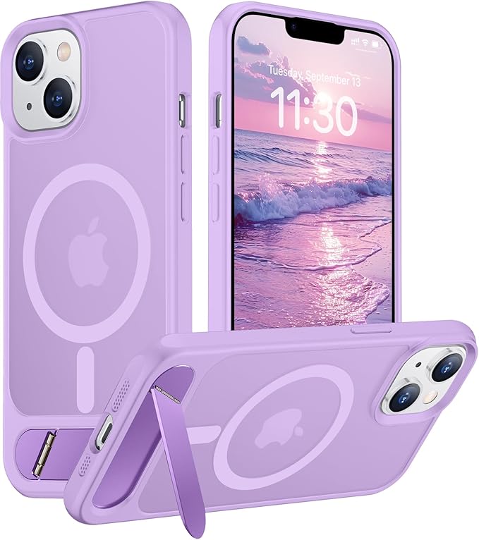Magnetic Compatible with iPhone 14 Case/iPhone 13 Case,[Built-in Invisible Kickstand][Compatible with MagSafe][Military Grade Shockproof] Slim Translucent Matte Phone Case for iPhone 14/13 6.1"