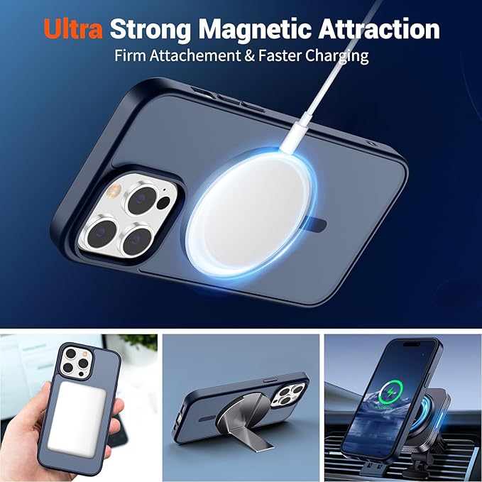 SUPFINE Magnetic for iPhone 14 Pro Case (Compatible with MagSafe) (Military Grade Drop Protection) Translucent Matte Shockproof Phone Cover,Dark Blue