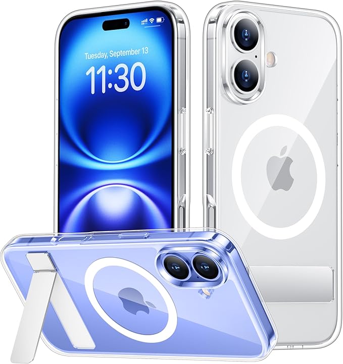 SPIDERCASE for iPhone 16 Case,with [3 Stand Ways] [Compatible with Magsafe] Crystal Clear with Invisible Kicktand Shockproof Slim Phone Case for iPhone 16 6.1'',Clear