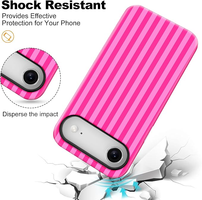 Magnetic for iPhone 17 Air Case Cute Stripes Phone Case, Shockproof Slim TPU and Hard PC Protective Phone Cover Compatible with MagSafe Designed for Women Girls, Deep Pink