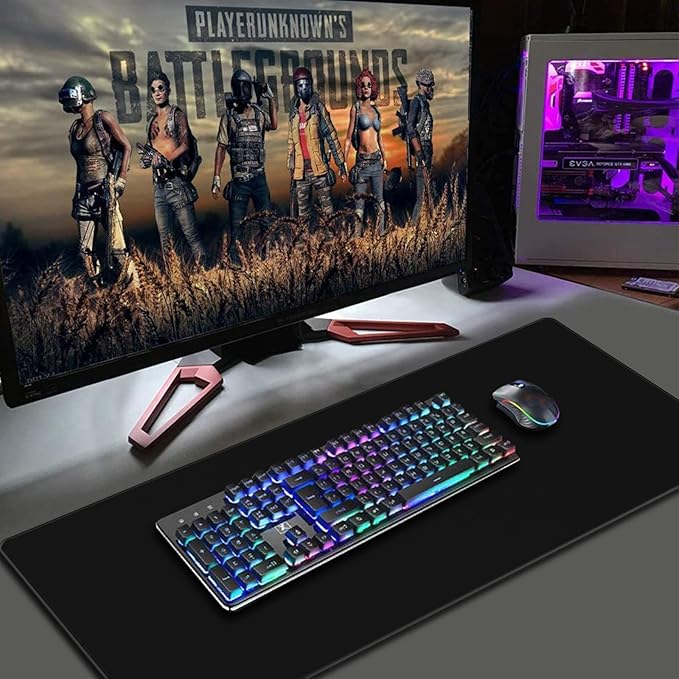 Gaming Mouse Pad Large XXL Extended Desk Mat with Non-Slip, Special-Textured Surface, Stitched Edges for Gaming and Office Home - Black