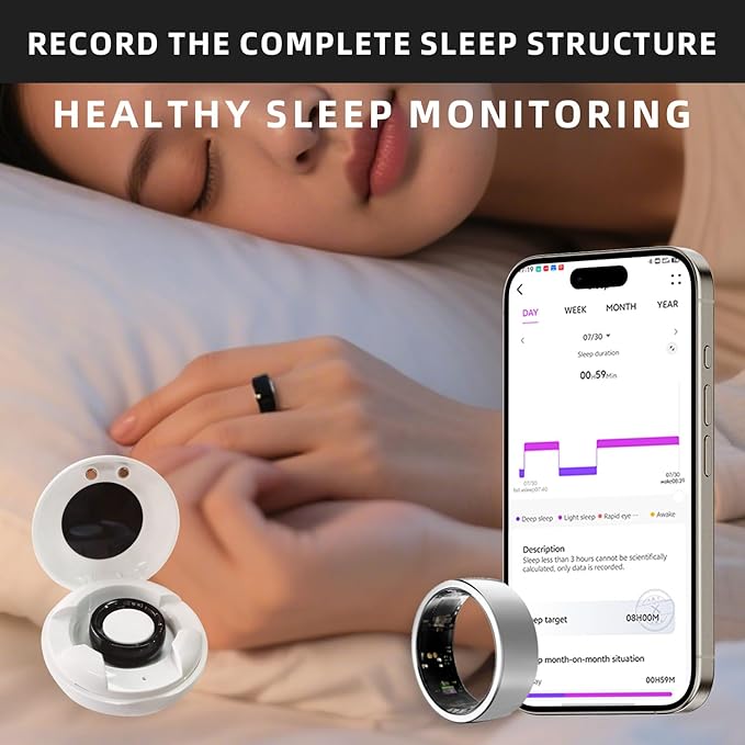 Smart Ring Titanium Fitness Sleep Tracker Health Monitoring Blood Pressure Blood Oxygen for iPhone and Android 7 Days Batterty Life (Rose Gold, 10) Full Charge First Use