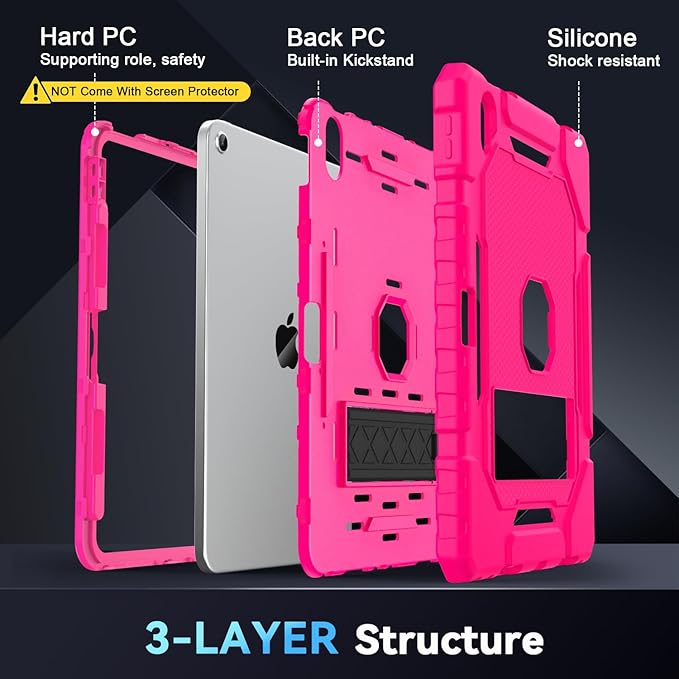 Grifobes for iPad A16 Case 11th Generation 11 inch 2025 / iPad 10th Generation Case 10.9 inch 2022, Heavy Duty Military Grade Shockproof Cover with Pencil Holder for i Pad 11/10 Gen (Hot Pink)