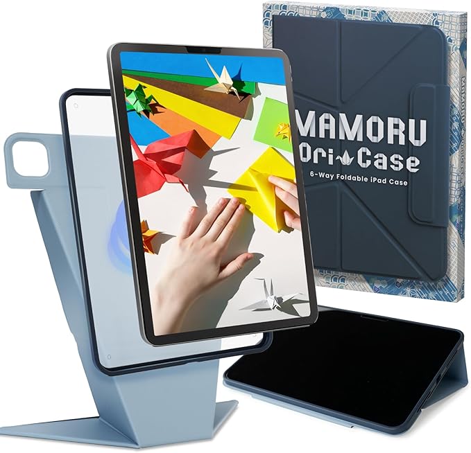 BELLEMOND iPad Pro 11" Case M5 2025 / M4 2024 | Origami Folio Stand | 6-Mode Foldable, Magnetic Detachable Cover | Mamoru Ori Case | Navy & Pale Blue