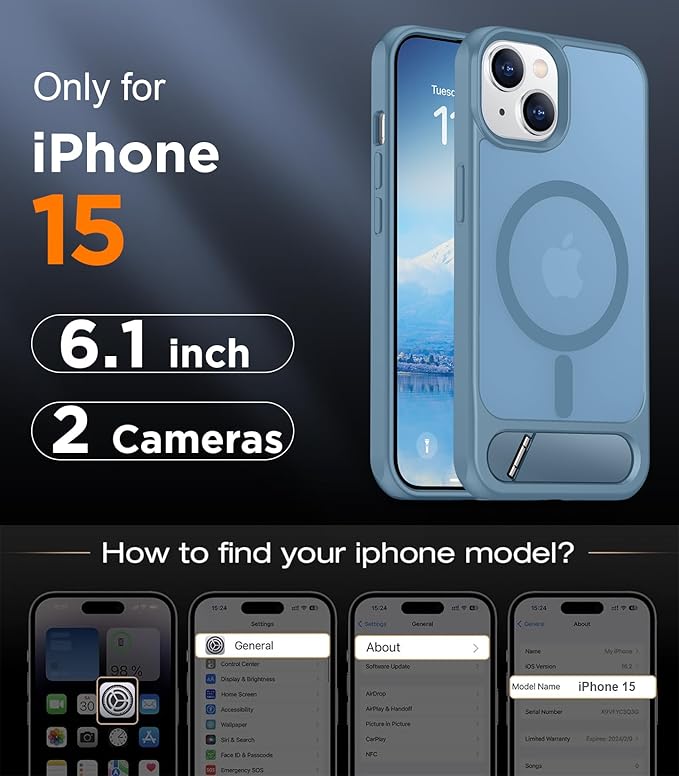 Magnetic Compatible with iPhone 15 Case, [Built-in Invisible Kickstand][Compatible with MagSafe] [Military Grade Shockproof] Slim Translucent Matte Phone Case for iPhone 15 6.1"