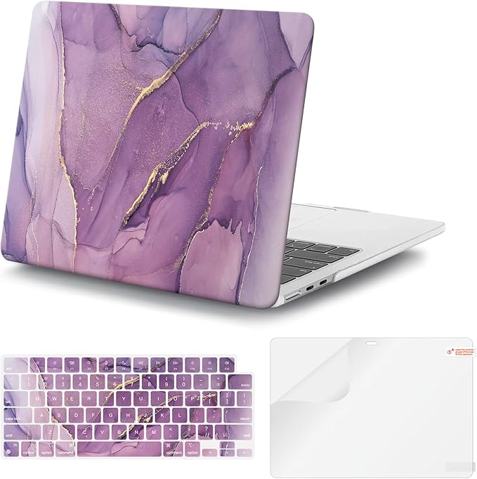 iCasso for MacBook Air 13 inch Case 2025 2024-2022 Release M4 A3240 M3 A3113 A2681 M2 with Liquid Retina Display, Hard Plastic Shell for Mac Air 13.6, TPU Keyboard Cover&Screen Protector, Purple