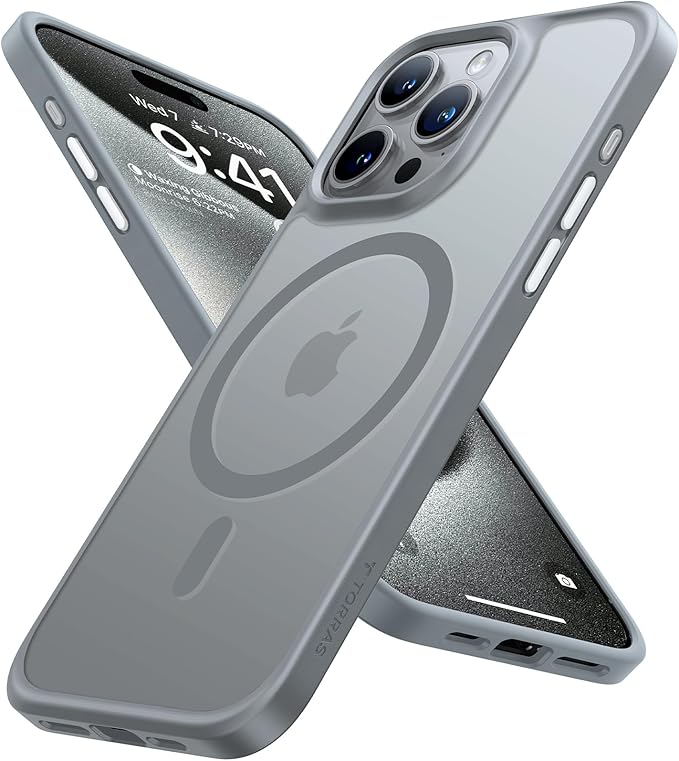 TORRAS Magnetic Shockproof Compatible with iPhone 15 Pro Case, [Military-Grade Drop Tested] [Compatible with MagSafe] Translucent Slim Protective, PC & TPU, Anti-Fingerprint Guardian Mag 2023, Grey