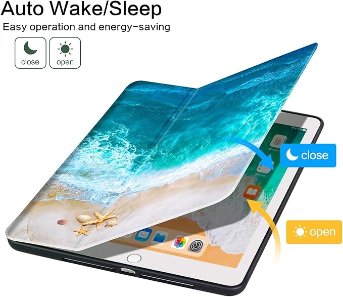 Vimorco for iPad 9th/8th/7th Generation Case 10.2 Inch, for iPad Air 3rd Generation Case 10.5-inch, for iPad Pro 10.5 Inch Cases Pencil Holder/4 Viewing Stands/Typing Stand/Slim, Ocean Beach