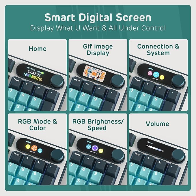 RK ROYAL KLUDGE S98 Mechanical Keyboard w/Smart Display & Knob, Top Mount 96% Wireless Mechanical Keyboard BT/2.4G/USB-C, Hot Swappable, Software Support, Creamy Sounding, 98 Keys