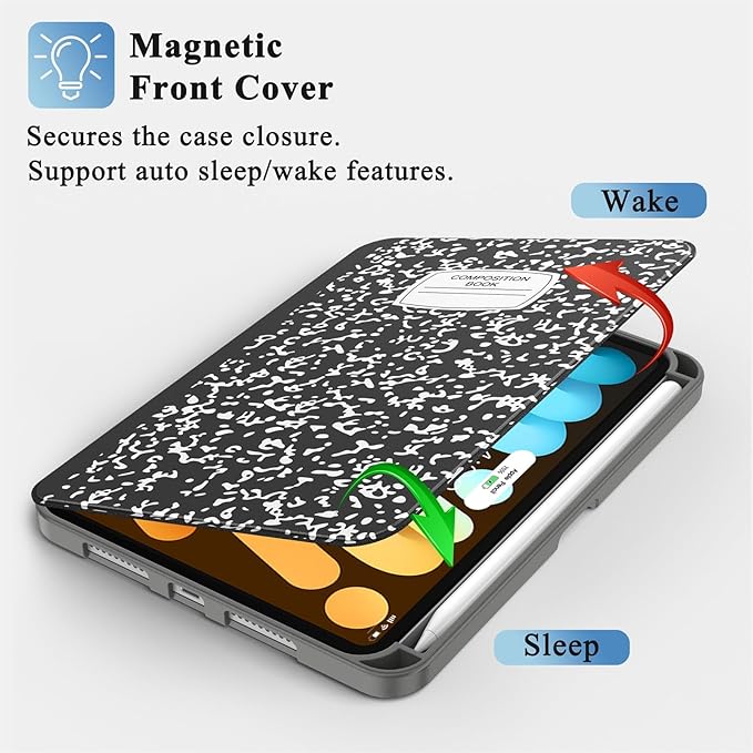 Supveco Case for iPad mini 7 (A17 Pro) 2024/iPad Mini 6 2021 8.3 Inch with Pencil Holder-[Auto Wake/Sleep],Slim Protective Case with Soft TPU Back Cover for iPad mini 7th/6th Generation-NewBook