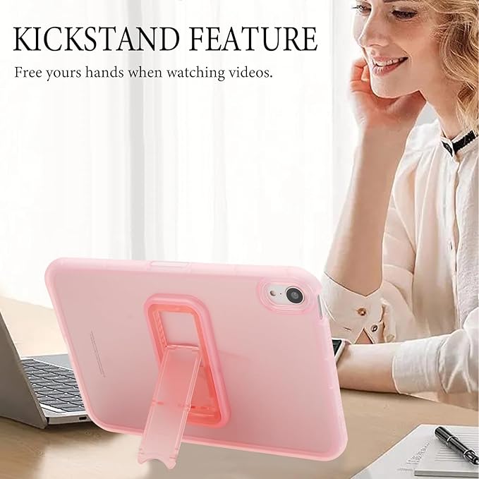 Slim Case for iPad mini 7 (A17 Pro) 2024/ Mini 6 8.3'', Built-in Kickstand Non-Slip Military Grade Drop Protection Rugged for iPad mini 7th 6th Generation, Pink