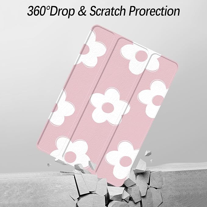 Case for iPad Pro 11 inch 4th/ 3rd/ 2nd / 1st Generation (2022/2021/2020/2018), Case with Pencil Holder, Clear Back Cover Cute Cool Design for Women Girls, Auto Sleep/Wake, Pink White Flower
