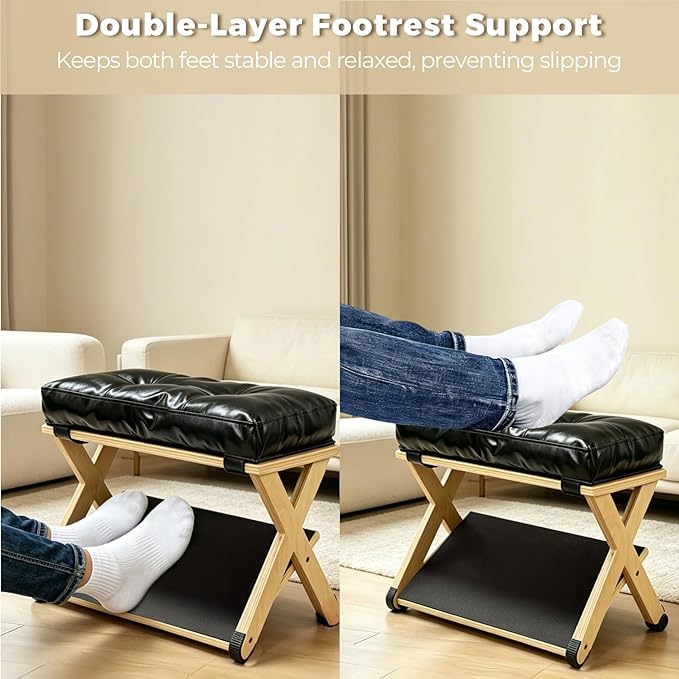Foot Rest Under Desk, Under Desk Leg Rest with Non-Slip Rubber Stepping Surface - Ergonomic Wooden Footrest Stool for Home & Office Desk - Relieves Fatigue, Improves Posture for Gaming and Work