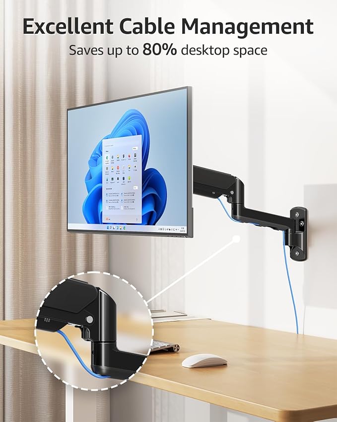 MOUNTUP Single Monitor Wall Mount for Max 32 Inch Computer Screen, Fully Adjustable Monitor Arm, Wall Mount Monitors Holder Support 4.4-19.8lbs Display, VESA Bracket Fit 75x75mm, 100x100mm