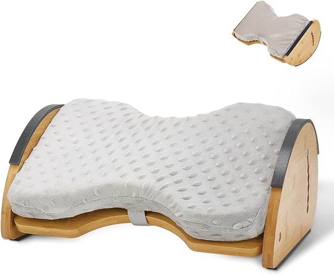 Foot Rest Under Desk, Under Desk Footrest, 4-in-1 Bamboo Desk Foot Rest with 6 Adjustable Heights & Massage Cushion, Foot Stool for Couch, Office Home, Gaming & Relieve Pressure on Legs, Waist & Back
