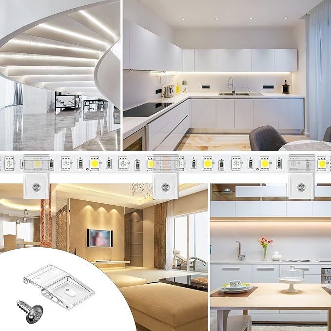 TYMXGHF transparent Strip Light Clips,Self Adhesive with Screws Mounting Holder,20Pcs LED Strong Fixing Clips And Screws For 0.47in/12mm Width IP30/65/ip67 2-6PIN Strip Lights,Fairy String,LED String