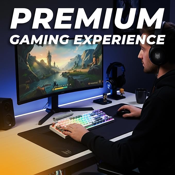 TECWARE Phantom+ Elite 87 Mechanical Gaming Keyboard | RGB LED Backlit | Hot Swappable Wraith Brown Switches | 87 Key TKL Layout | Thocky Sound Profile | Tri-Mode Wireless Bluetooth/2.4GHz | White