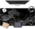 MEWOOCUE® Large Gaming Mouse Pad for Computer,Black Japanese Sea Wave Anime Mouse Mat,Long XXL Waterproof Keyboard Pads,Big Non-Slip Mouse Pads for Game Office Home（47.2 x 23.6 in）