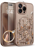 GVIEWIN for iPhone 16 Pro Max Case Compatible with MagSafe, [Military Grade Protection] [Screen Protector] Full Camera Protection Floral Translucent Women Magnetic Phone Case, Floratopia/Brown