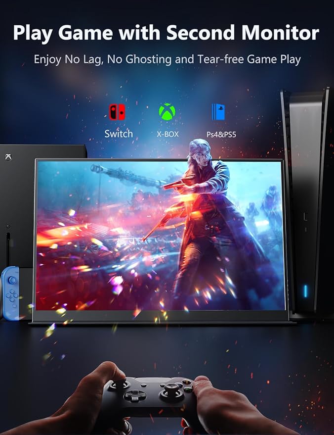 MAGICRAVEN Portable Monitor 14 inch 2160 * 1440P IPS Laptop Monitor, Dual USB C HDMI Second Computer Screen, Gaming Display with 2 Speakers, Travel Monitor for Laptop PS4/5 PC Phone Xbox Switch
