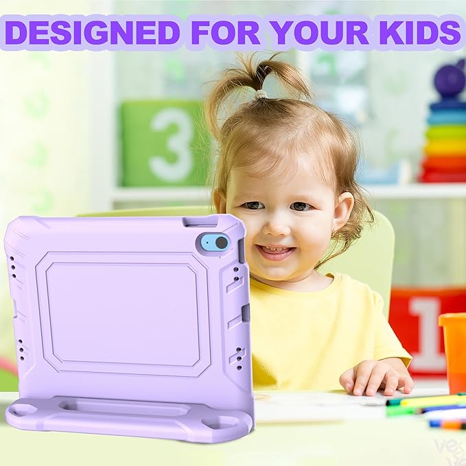 YIHE Kids Case for iPad (A16) 11th Generation 11 Inch 2025 & iPad 10th Generation 10.9 inch 2022, with Built-in Screen Protector and Handle Stand, Full Body Shockproof Protective Cover, Lightpurple