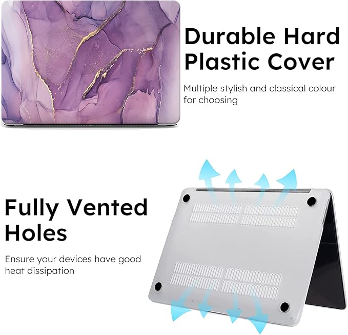 iCasso for MacBook Air 13 inch Case 2025 2024-2022 Release M4 A3240 M3 A3113 A2681 M2 with Liquid Retina Display, Hard Plastic Shell for Mac Air 13.6, TPU Keyboard Cover&Screen Protector, Purple