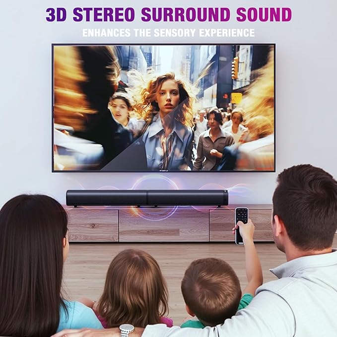 Puriom Sound Bar for Smart TV, 100W Sound Bar with Bluetooth 5.3/ARC/Opt/AUX Connect, 2-in-1 Detachable Home Soundbar, Home Theater Speaker & Bass Effect, for TV/PC/Projectors