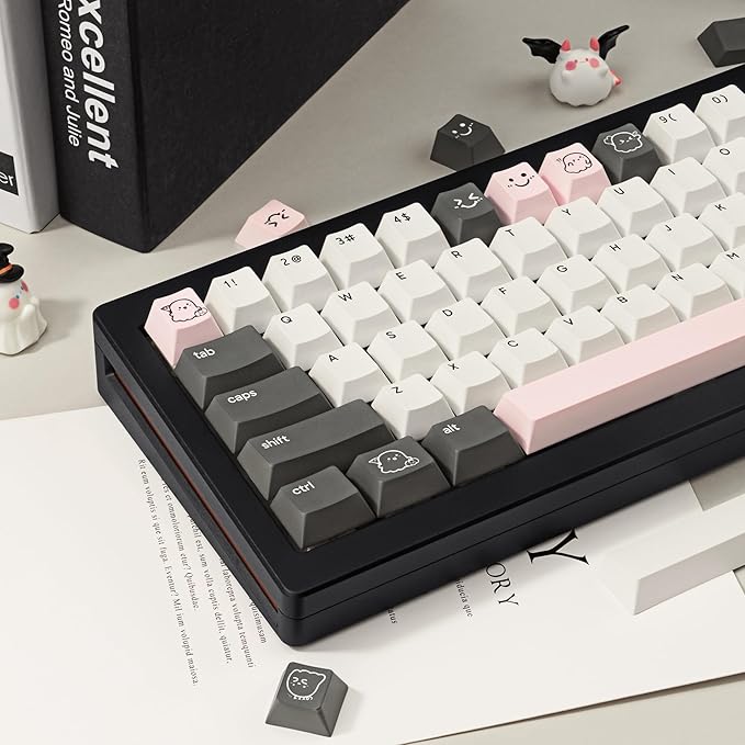Cute Ghost Theme PBT Keycaps 134 Keys - Five-Sided Dye-Sublimation Cherry Profile Custom Key Caps for Cherry MX Switches Mechanical Gaming Keyboards (60%/65%/75%/80%/100% Layout)