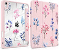 Case for iPad Air 13 inch 2026 M4 2025 M3 2024 M2 Release Slim Shockproof Cute Light Pink Cover with Clear Back TPU Edge Pencil Holder Trifold Stand Auto Wake Sleep, Hand-Drawn Florals