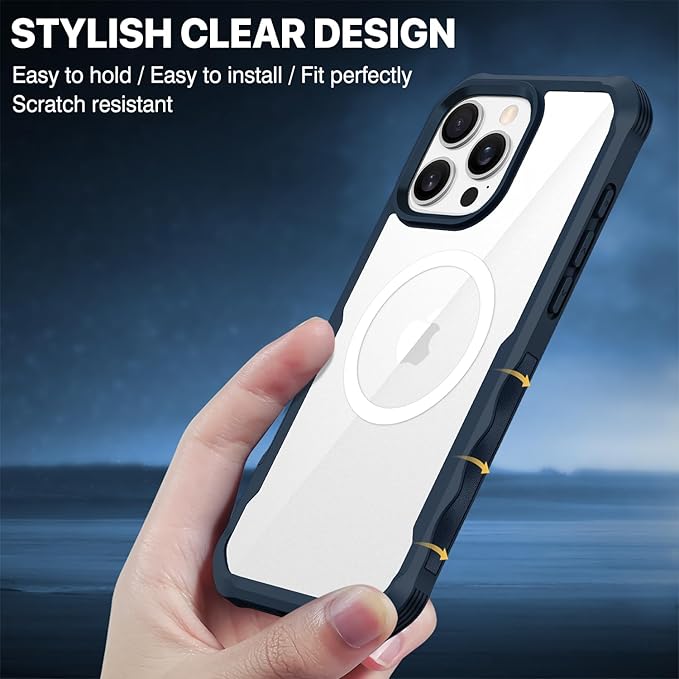 CENHUFO Magnetic Privacy for iPhone 16 Pro Max Case [Compatible with Magsafe] Full Body Phone Case Built-in 9H Tempered Glass Privacy Screen Protector Camera Lens Protector, Shockproof Cover -Blue