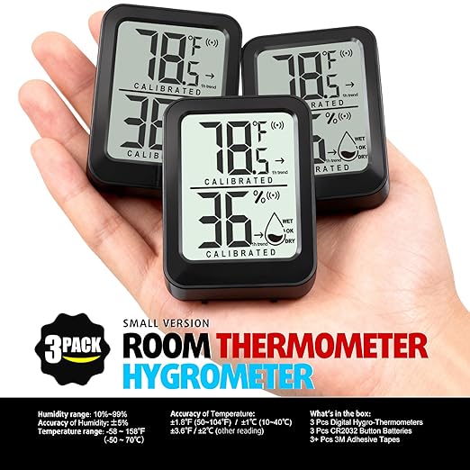 3 Pack Room Thermometer Indoor Hygrometer Digital Mini Humidity Meter Gauge with Temperature and Humidity Monitor Sensor for House, Pet, Plant, Incubator - Battery Included