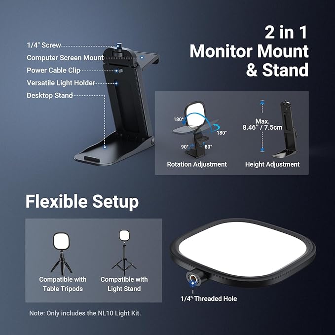 NEEWER Basics 5" 10W Monitor Light for Video Conference, Bi Color Edge Lit USB LED Panel Ring Light with Stand, CRI95 Lamp Lighting for Laptop Computer Webcam Zoom Call Desk Streaming Recording, NL10