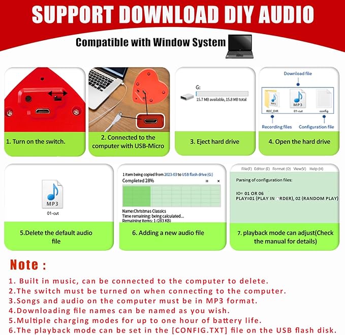XLW Voice Recorder, 16min Sound Recorder for Stuffed Animals,Personal Voice Message Recordable Chips Module for Christmas Valentine's Day Plush Toy & DIY Creative Sound Gifts for Boys, Girls (Red)