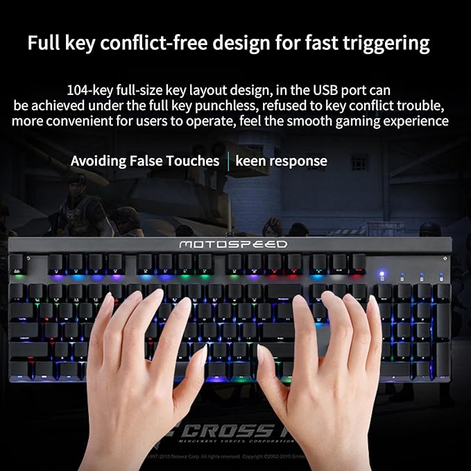 MOTOSPEED CK103 RGB LED Backlit Wired Mechanical Gaming Keyboard, 103 Keys Hot-Swap Mechanical Keyboard w/Aluminum Base, Upgraded Socket and Noise Absorbing Foams, Soft Tactile Red Switch ﻿