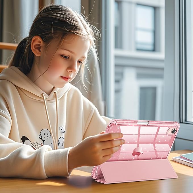 Fintie Slim Case for iPad Mini 7 (A17 Pro, 7th Generation) 2024 / iPad Mini 6 (6th Gen) 8.3 Inch - [Built-in Pencil Holder] Glittering Sparkly Shockproof Cover w/Shiny Clear Back Shell (Rose Gold)