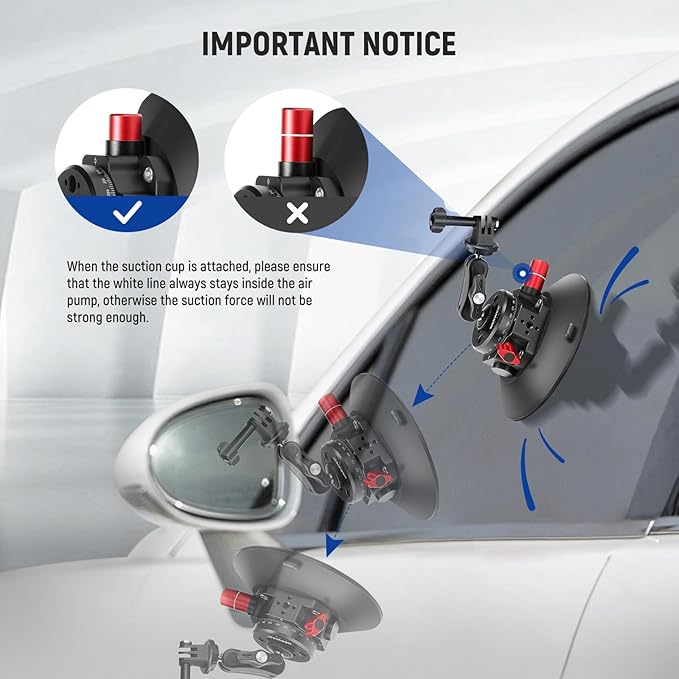 NEEWER 6" Suction Cup Camera Mount Compatible with GoPro, Metal Car Windshield Dash Ball Head Magic Arm with Action Cam Adapter Cleaning Cloth for DSLR Phone Holder, for POV Video Recording, CA013