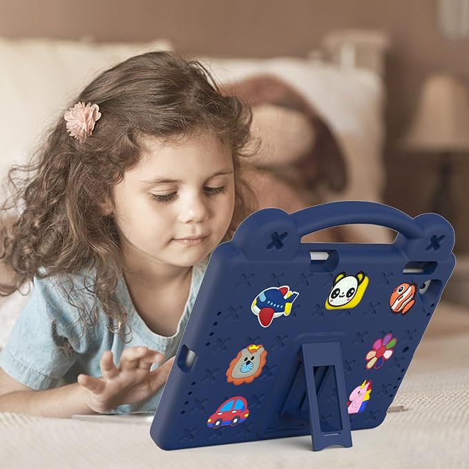AKABEILA Compatible with Apple iPad Air 1 2013/Air 2 2014/Pro 9.7(2016)/iPad 9.7(2017/2018) Tablet Case, Kids Shockproof Protective Case with Shoulder Strap & Stand Handle & Pen Tray Navy Blue