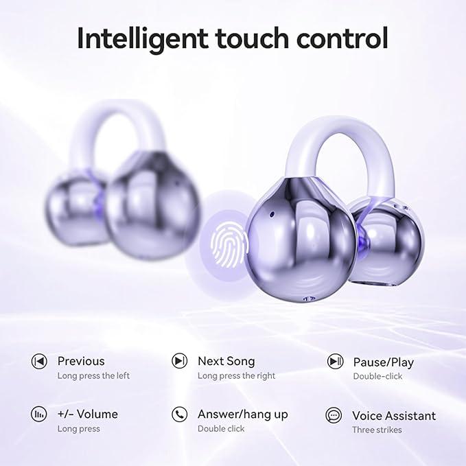 Open Ear Clip Headphones Wireless Earbuds Bluetooth 5.4 Sports Earphones Wireless Charging Case & LED Power Display Waterproof Fitness Headphones for Running (Black)