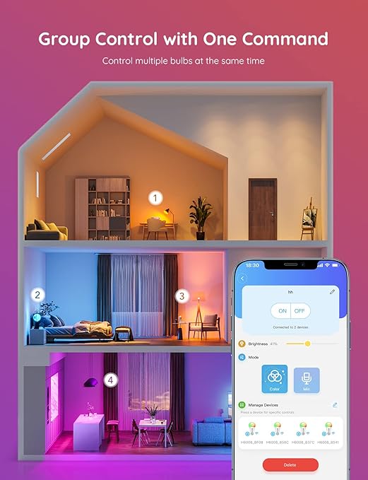 Govee Smart Plug, WiFi Bluetooth Outlets 4 Pack Bundle with Govee Smart Light Bulbs, WiFi Bluetooth Color Changing Light Bulbs Compatible with Alexa and Google Assistant