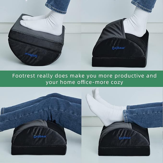 Adjustable Under Desk Foot Rest with Washable Cover - 3-Level Memory Foam Foot Stool for Office, Gaming & Home Use - Ergonomic Support Relieves Back & Leg Pain, Black