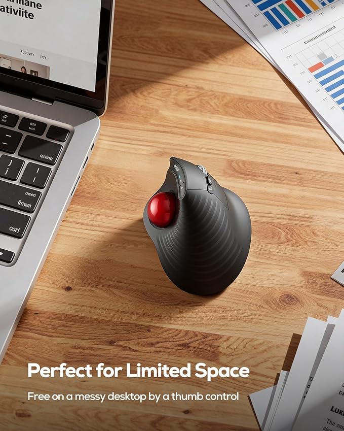 Nulea M514 Wireless Trackball Mouse - Reduce Wrist Strain with Ergonomic Vertical Design - Precision Thumb Control, Quiet Clicks, 3-Device Bluetooth & USB, Rechargeable for PC/Mac